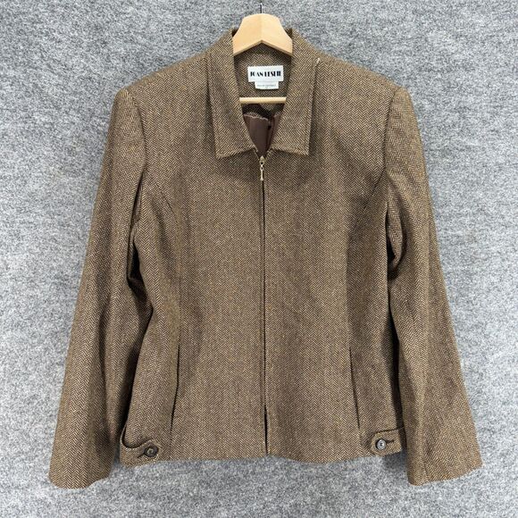 Joan Leslie Jacket Women 16 Brown Full Zip Collared Long Sleeve Wool Casual - Picture 1 of 7